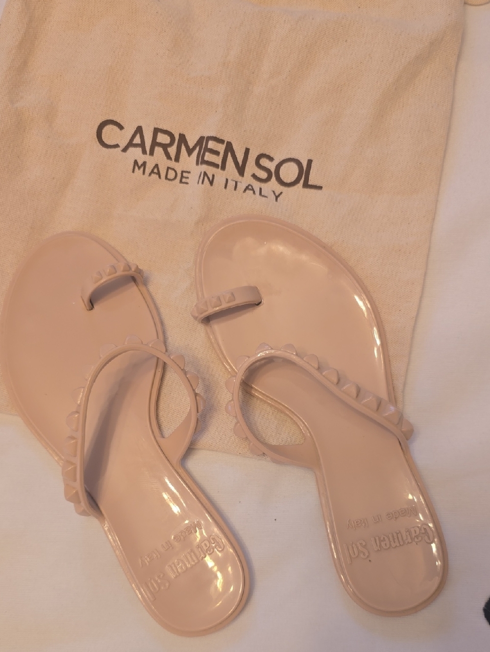 Carmen Sol Nude Pink Studded Jelly Slide Sandals